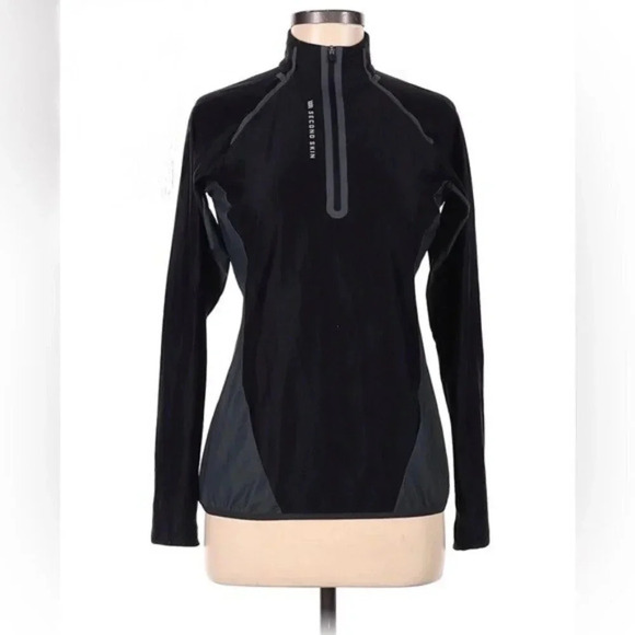 Second Skin Cold Weather Base Layer 1/4 Zip Pullover Top Black Grey Size Small - Picture 2 of 6